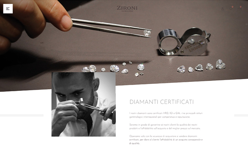 Zironi Jewels e-commerce website